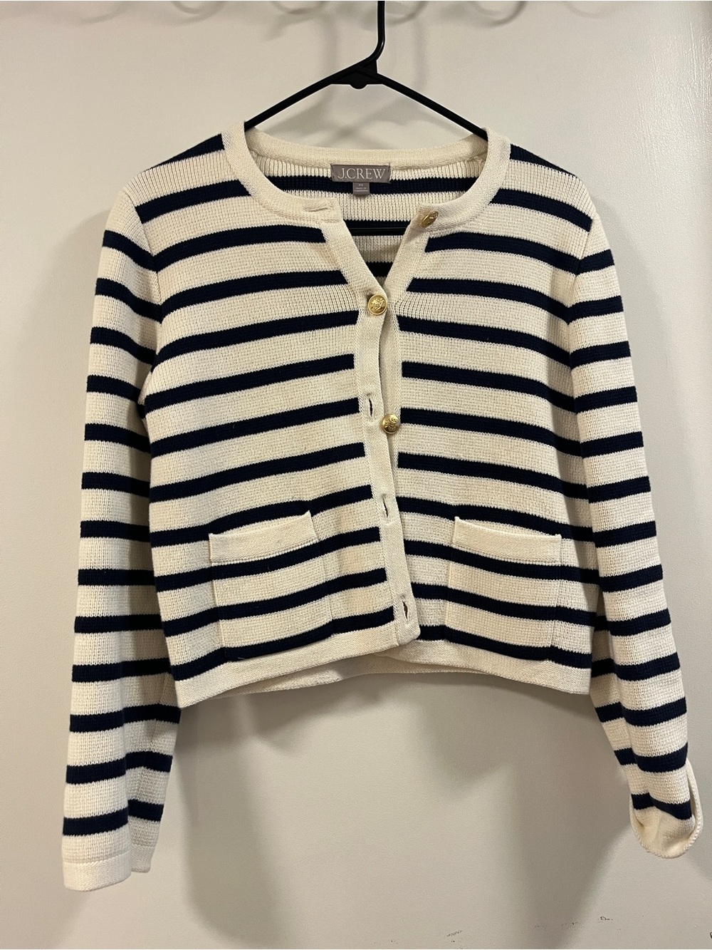 J.Crew Emilie Navy and Cream Striped Knit Cardigan